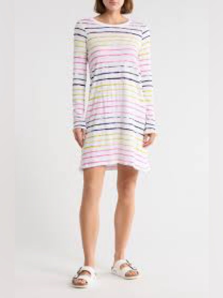 Anthony Thomas Melillo Atm Slub Jersey Long Sleeve Striped Mini Dress - Size Xl
